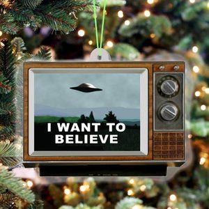 TV Set I Want To Believe X Files Show UFO Retro Christmas Tree Holiday Ornament